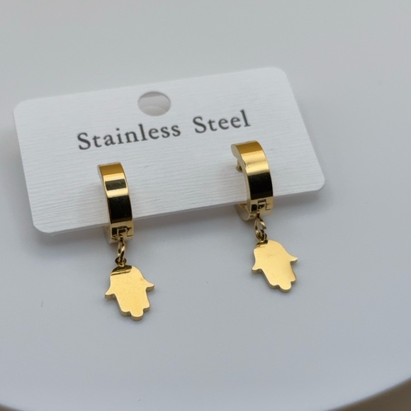 Jewelry - Gold Hamsa Stainless Steel Earrings